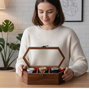 Caja de Almacenamiento para Relojes de Madera Hecha a Mano, Caja de Relojes de Madera con Ventana por AYAANS - Product Image 4