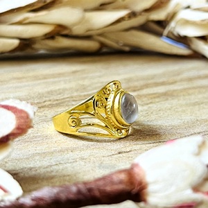 Latest Design Moonstone <b>Rings</b> Boho Brass <b>Ring</b> Women 18k Gold Plated Filigree Vintage Band <b>Dainty</b> Swirl Design Wholesale/OEM/ODM - Product Image 2