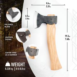 Hacha Tomahawk de Acero Forjado con Mango de Goma y Funda de Cuero para Supervivencia - Product Image 4