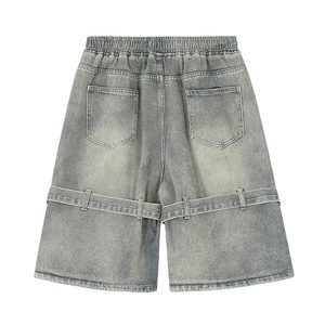 Shorts en jean délavé coupe ample jambe large décontracté Y2K streetwear surdimensionné ample respirant multi-poches unisexe - Product Image 2