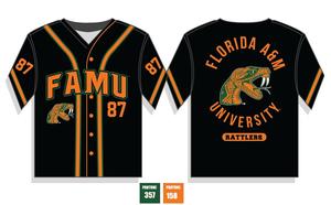 Camiseta de béisbol negra para hombre FAMU, al por mayor, con botones, manga corta, cuello en V, uniforme deportivo - Product Image 2