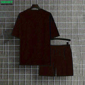 ชุดเสื้อยืดและกางเกงขาสั้นผู้ชาย NAIMAT สีดำ ผ้าฝ้าย คอกลม สวมใส่สบายๆ ในฤดูร้อน ระบายอากาศได้ดี ผ้าถัก สีพื้น - Product Image 3
