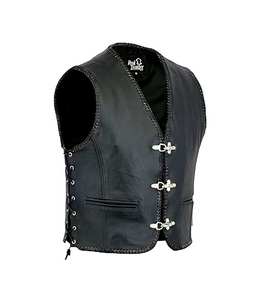 Gilet de moto en cuir noir pour homme, tailles S à 3XL - Product Image 1