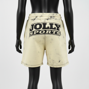 Shorts décontractés pour femmes en coton doux et tissu polaire polyester 280GSM, couleur crème vintage, avec logo personnalisé, effet délavé à l'acide. - Product Image 2