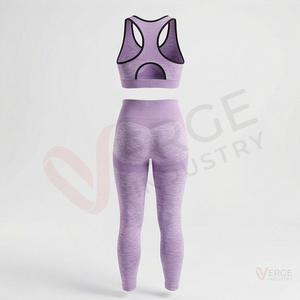 Conjunto de yoga de 2 piezas para mujer: sujetador deportivo sin costuras con espalda cruzada y leggings de cintura alta - Product Image 2