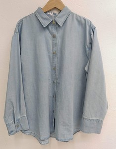 Camisa de Popelina de Algodón Azul Claro para Mujer, Talla Grande, con Botones, Manga Larga, Corte Holgado Informal, Color Sólido, Blusa Larga - Product Image 5