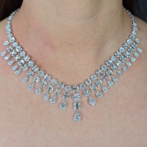 Emerald Cut Lab Grown Diamond Choker <b>Necklace</b> in White Gold with Pear Drop Dangles Bridal Wedding <b>Statement</b> Luxury Jewelry - Product Image 3