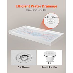 Piatto Doccia Rettangolare in Acrilico PVC Bianco 152x81 cm con Soglia Singola e Funzione Antiscivolo per Uso Interno - Product Image 3