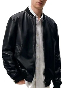 เสื้อแจ็คเก็ตหนังบอมเบอร์สีดำสำหรับผู้ชาย - Product Image 4