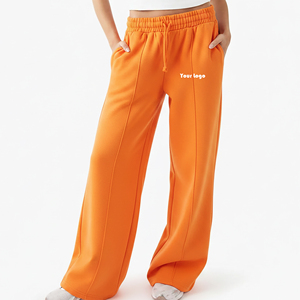 High Quality Eco-Friendly Winter Polyester Cotton Blend Fleece High Street Style Wide Bottom <b>Trousers</b> <b>Elastic</b> <b>Waist</b> Custom - Product Image 1