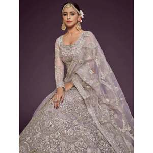 Plus Size Lavender Embroidered <b>Net</b> Lehenga Choli for Women - Product Image 4