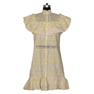 <b>Beautiful</b> Handmade Women's Cotton Dress Lightweight Block Print Indian <b>Tunics</b> Stylish Loose Silhouette Casual <b>For</b> Summer Natural - Product Image 2