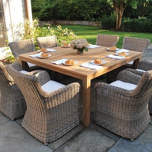 Solid Wood Teak Rattan Outdoor Garden Furniture Set Modern Design Dining Chairs <b>Table</b> Water Resistant Comfortable Durable Park - Product Image 6