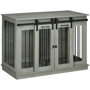 Gabbia Multifunzionale per Cani di Taglia Grande, Elegante Tavolino Grigio con Divisorio, Pratico Arredo per Cani - Product Image 1