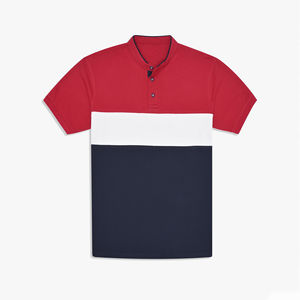 Polo pour homme à blocs de couleur, rouge, blanc, bleu marine, manches courtes, respirant, décontracté, été, golf, tennis - Product Image 1