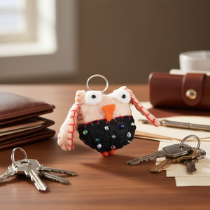 Owl Face Felt Plush Key <b>Ring</b> for Adding a Touch of Personality to Your Keys - Product Image 3
