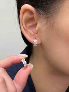 Lab Grown Three Oval Cut Diamonds Huggie <b>Hoop</b> <b>Earrings</b> with 14K <b>Solid</b> Gold Jewelry Engagement for Womens Charm Gift - Product Image 3