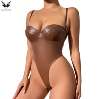 Combinaison une pièce en cuir PU, unie, sexy et élégante, respirante, pour femme, tenue de soirée, collection automne 2025