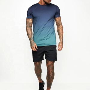 T-shirt d'été haut de gamme pour homme, coupe ajustée, avec logo personnalisé, imprimé, élastique, dégradé de couleurs, effet tie-dye ombré, respirant - Product Image 6