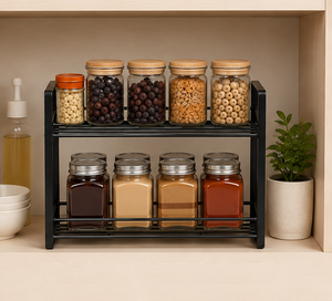 Vintage Design 2-Tier Iron <b>Kitchen</b> Spice <b>Rack</b> Organizer Countertop Standing <b>Storage</b> Shelf for Jars & Bottles Pantry Cabinet <b>Rack</b> - Product Image 4