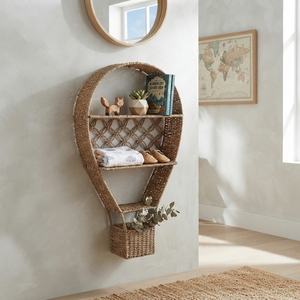 Hot Air <b>Balloon</b> Wall Hanging Shelf Woven Seagrass <b>Decorative</b> Rack Balinese Handcrafted Straw Storage Organizer Display Item Tops - Product Image 4