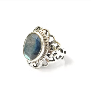 925 Sterling Silver <b>Ring</b> with Natural <b>Labradorite</b> Blue Glow Stone and Handmade Vintage Filigree Design - Product Image 2