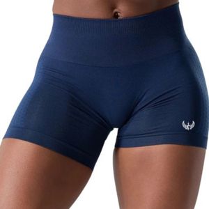 Shorts de sport sans couture taille haute bleu marine pour femme – Compression extensible, entraînement, fitness, yoga, tenue active et confortable - Product Image 3