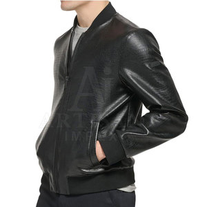 Veste en cuir pour homme, design personnalisé, couleur unie, style streetwear, pour un look élégant - Product Image 2