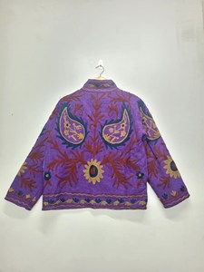 Purple Velvet Quilted Breathable Eco-Friendly Floral Embroidered Jacket - Product Image 3