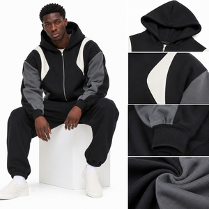 Sweat-shirt à capuche zippé pour homme de haute qualité, avec empiècements color block, manches raglan, coupe décontractée, manches longues, collection de vêtements en gros B2B - Product Image 6