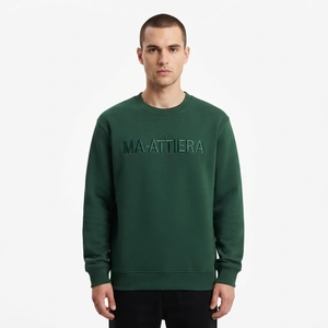 Sudadera Verde de Cuello Redondo para Hombre con Relieve Frontal, Manga Larga, Estilo Casual Urbano, Forro Polar, Venta al por Mayor Personalizada - Product Image 1