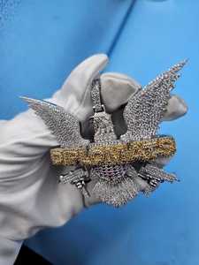 Colgante de águila de plata de ley 925 con moissanita, estilo hip hop, unisex, con texto 'Diplomats' y diseño de pistolas - Product Image 5
