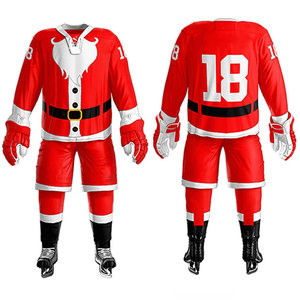 Santa Claus Ice Hockey Jersey Set Customizable <b>Red</b> White Heat-Transfer Printed Unisex Summer Winter Sport Apparel Full Sleeve - Product Image 3