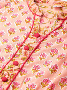 Kurta Anarkali Rosa de Algodón con Estampado Floral para Mujer, con Cuello Mandarín y Mangas Tres Cuartos, Diseño Étnico Global Informal - Product Image 3