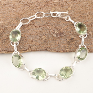 925 Sterling Silver Natural Green <b>Amethyst</b> <b>Bracelets</b> Gemstones Link Style Oval Shape In Silver Plated With Bezel Sett For Women - Product Image 4