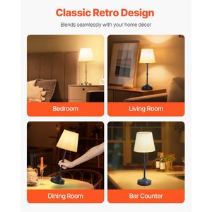 Set di 2 Lampade da Tavolo Senza Fili con Batteria Ricaricabile da 5200mAh, 3 Livelli di Luminosità, Paralume in Tessuto, Colore 2700-3000K per Camere da Letto - Product Image 6