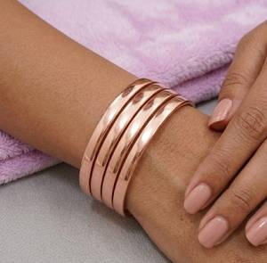 Elegant Rose Gold <b>Copper</b> <b>Bangle</b> Bracelet Set Minimalist Stackable Fashion Jewelry For Women - Product Image 3
