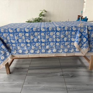 Handmade Modern Indian 100% Cotton <b>Tablecloth</b> Customizable <b>Square</b> 6 Seater 60x90'' Customized Color Floral Block Print Design - Product Image 1