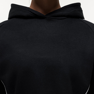 Sudadera con Capucha Corta Oversize para Mujer, Negra, Hombros Caídos, Manga Larga, Tejido de Algodón, Color Sólido, Estilo Casual Otoñal - Product Image 5