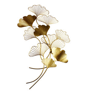 Arte de Pared Moderno de Lujo con Hojas de Ginkgo Metálicas, Escultura Floral Dorada, Adorno Colgante Grande para Decoración de Pared de Sala de Estar u Hotel - Product Image 4