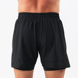 Pantalones Cortos Deportivos 2 en 1 de Algodón para Hombre, de Secado Rápido, con Diseño de Cuadrícula, para Verano, con Logotipo Estampado en la Cintura, OEM - Product Image 4