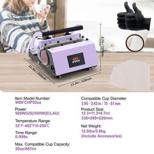 Pressa per Tazze da 30oz (11 pezzi) - Macchina Termopressa Veloce e Uniforme per Sublimazione su Carta e Nastro, Guanti Inclusi, per T-Shirt, Voltaggio 110V - Product Image 5
