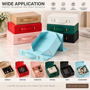 Boîte cadeau pliante de luxe avec poignée en ruban, emballage rigide en papier, boîte cadeau personnalisée pour bijoux, vêtements, mariage et articles de luxe - Product Image 3