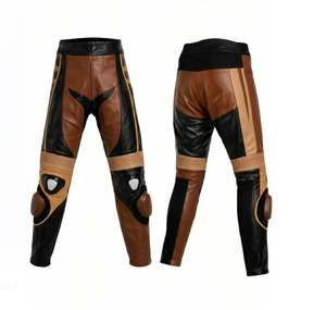 Pantalones de Motociclista de Cuero Marrón y Negro para Carreras - Product Image 1
