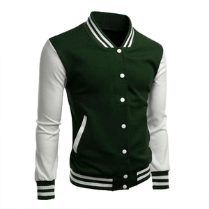 Chaqueta Gruesa con Capucha Estilo Universitario Unisex Verde Bosque y Blanco, Ribete a Rayas, Cierre de Cremallera, Corte Ajustado, Ropa Urbana, Ecológica - Product Image 2