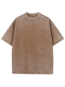 เสื้อยืดโอเวอร์ไซส์สีพื้นสไตล์วินเทจย้อมสีแบบแอซิดวอช ผ้าฝ้าย 100% คอกลม แขนสั้น สวมใส่สบายๆ สไตล์สตรีทแวร์ เป็นมิตรต่อสิ่งแวดล้อม - Product Image 1