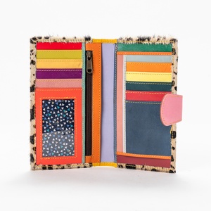 Unisex Genuine Cowhide fur Leather <b>Wallet</b> with Malty Color Card Holder Zipper Closure-Patchwork Design - Product Image 3