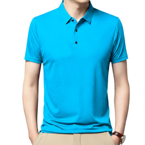 <b>Men's</b> Solid Color Short Sleeve Polo <b>Shirt</b> Knitted Casual Button Design Navy Blue Regular Fit - Product Image 3