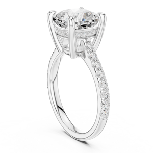 Bague de fiançailles de luxe pour femme en or plaqué, avec diamant naturel taille ronde certifié IGI, bande pavée et halo caché - Product Image 2
