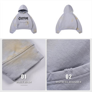 เสื้อฮู้ดดี้ผู้ชาย ผ้าฝ้าย 100% สกรีนโลโก้ตามสั่ง เสื้อฮู้ดดี้แบบครอป คุณภาพสูง เสื้อฮู้ดดี้แบบ Dirty Wash - Product Image 4